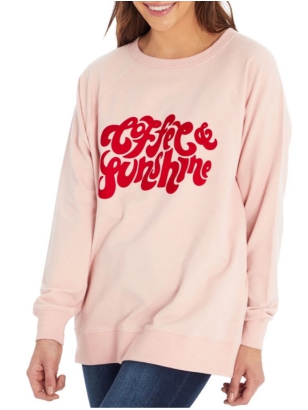 Wild Fox Light Pink Pullover Sweatshirt Red 'Coffee & Sunshine' Graphic Sz Med